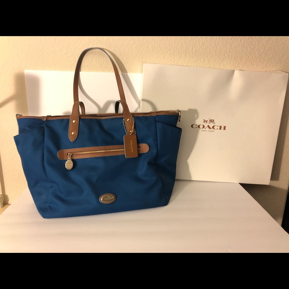 Coach diaper bag. Blue canvas w/ changing pad.